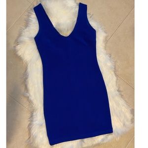 Forever 21 Blue Ribbed V Neck Dress Size S